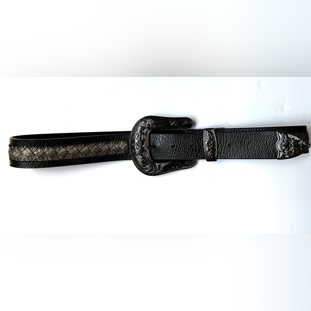 Black Embossed Genuine Leather‎ Belt Sz Large 38”